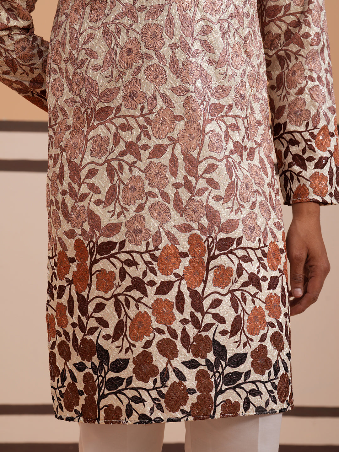 Men’s Printed Kurta Pyjama with Embroidered Detailing ( 65KP P 5349 P 5349Peach ) [FF] [Q-12-13]