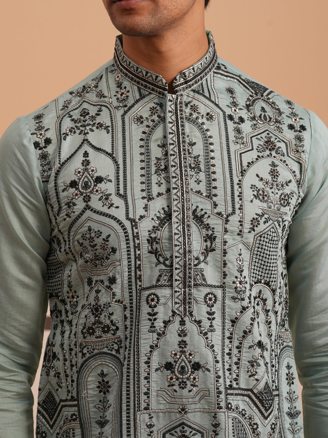 Men’s Silk Blend Embroidered Kurta Pyjama Set (65KP P 5350 Blue ) [FF] [A-1-4]
