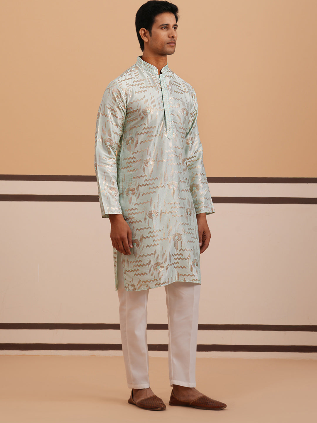 Premium Silk Blend Embroidered Kurta Pyjama (65KP P 5351 Blue ) [FF] [B-1-2]