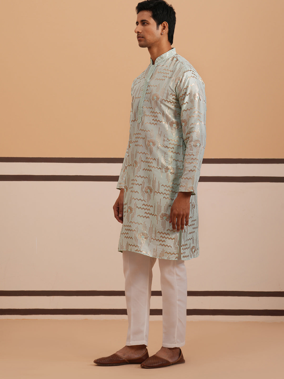 Premium Silk Blend Embroidered Kurta Pyjama (65KP P 5351 Blue ) [FF] [B-1-2]