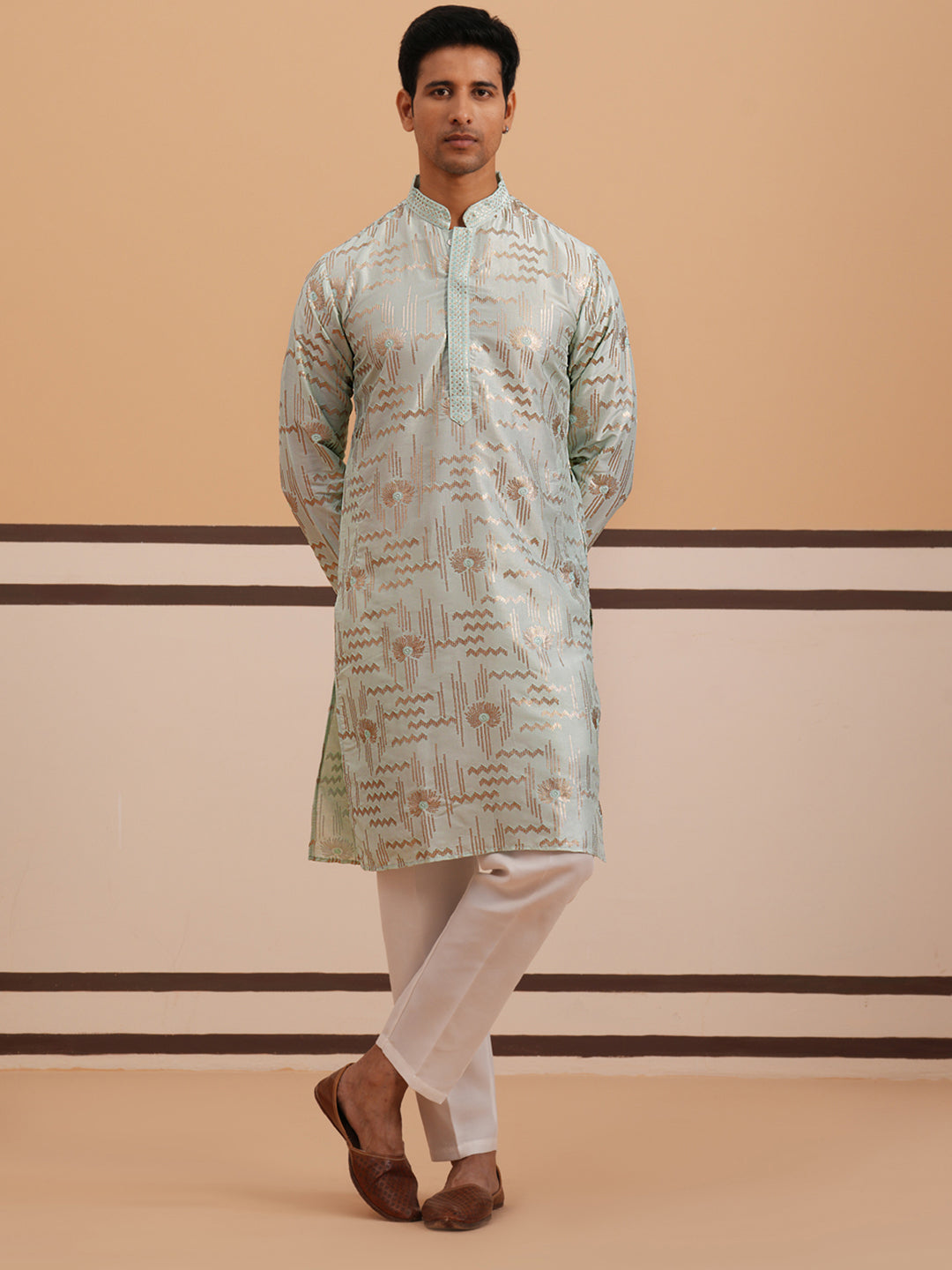 Premium Silk Blend Embroidered Kurta Pyjama (65KP P 5351 Blue ) [FF] [B-1-2]