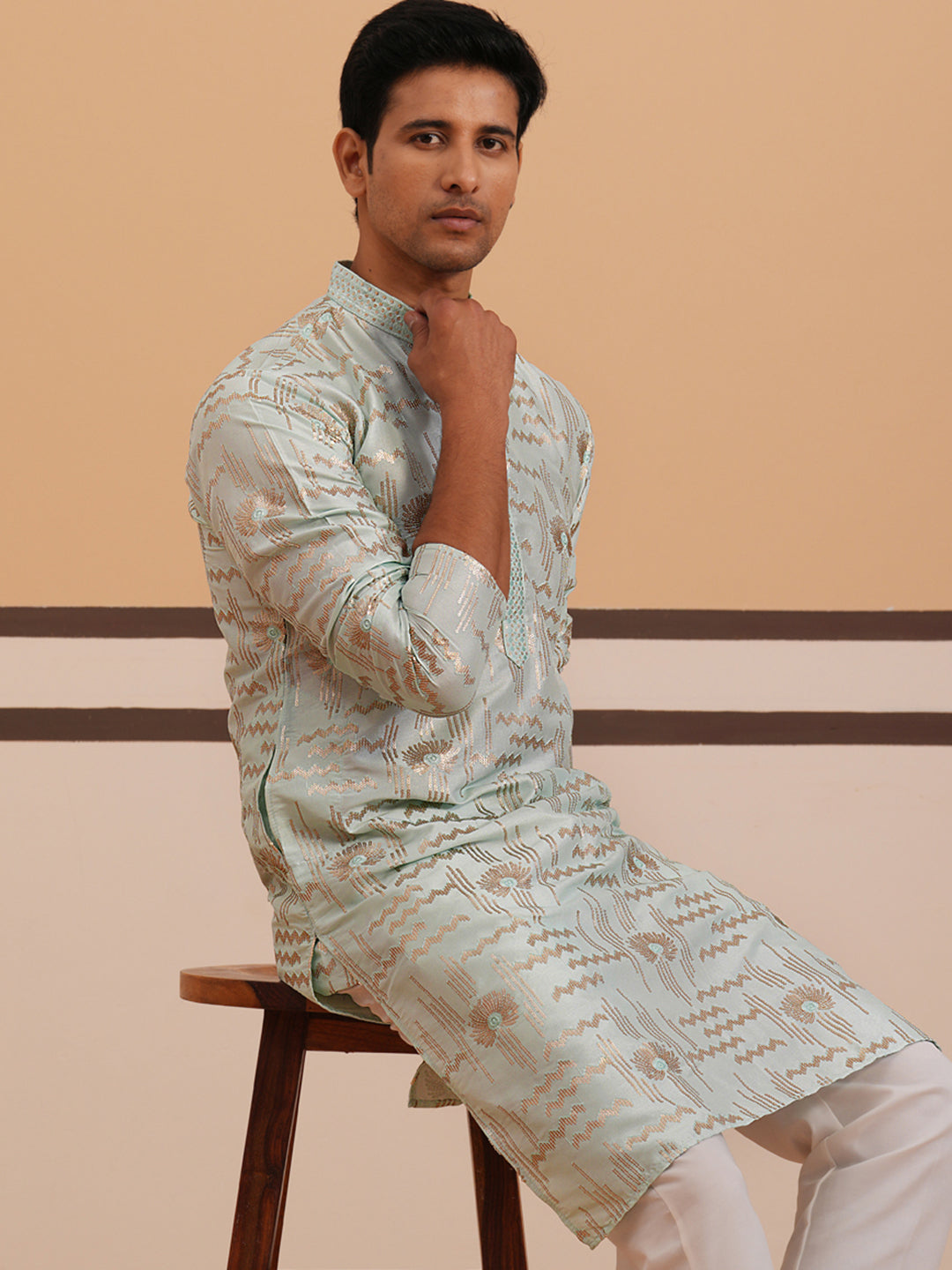 Premium Silk Blend Embroidered Kurta Pyjama (65KP P 5351 Blue ) [FF] [B-1-2]