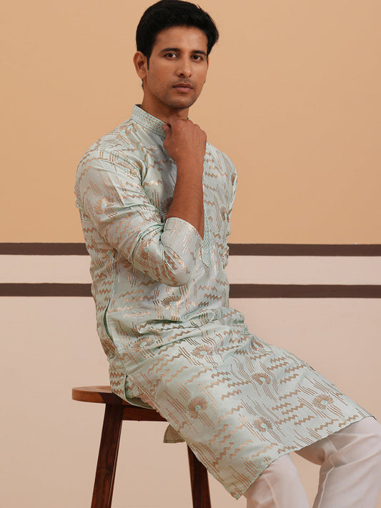 Premium Silk Blend Embroidered Kurta Pyjama (65KP P 5351 Blue ) [FF] [B-1-2]