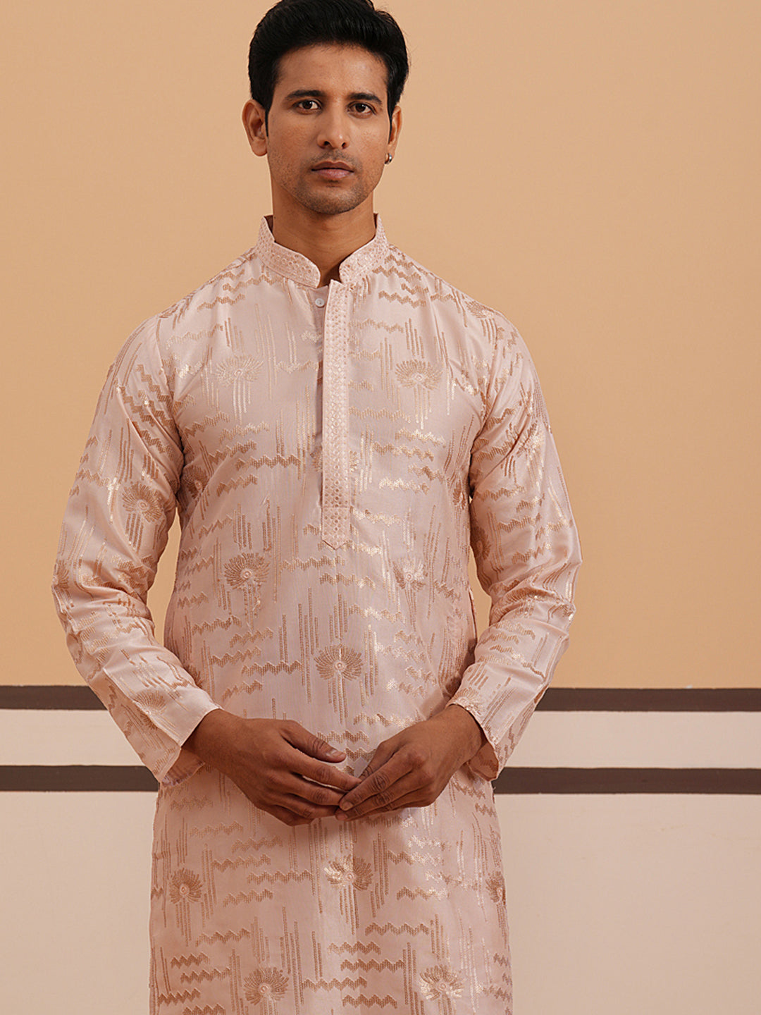 Premium Silk Blend Embroidered Kurta Pyjama ( 65KP P 5351 P 5351Peach ) [FF] [B-1-2]