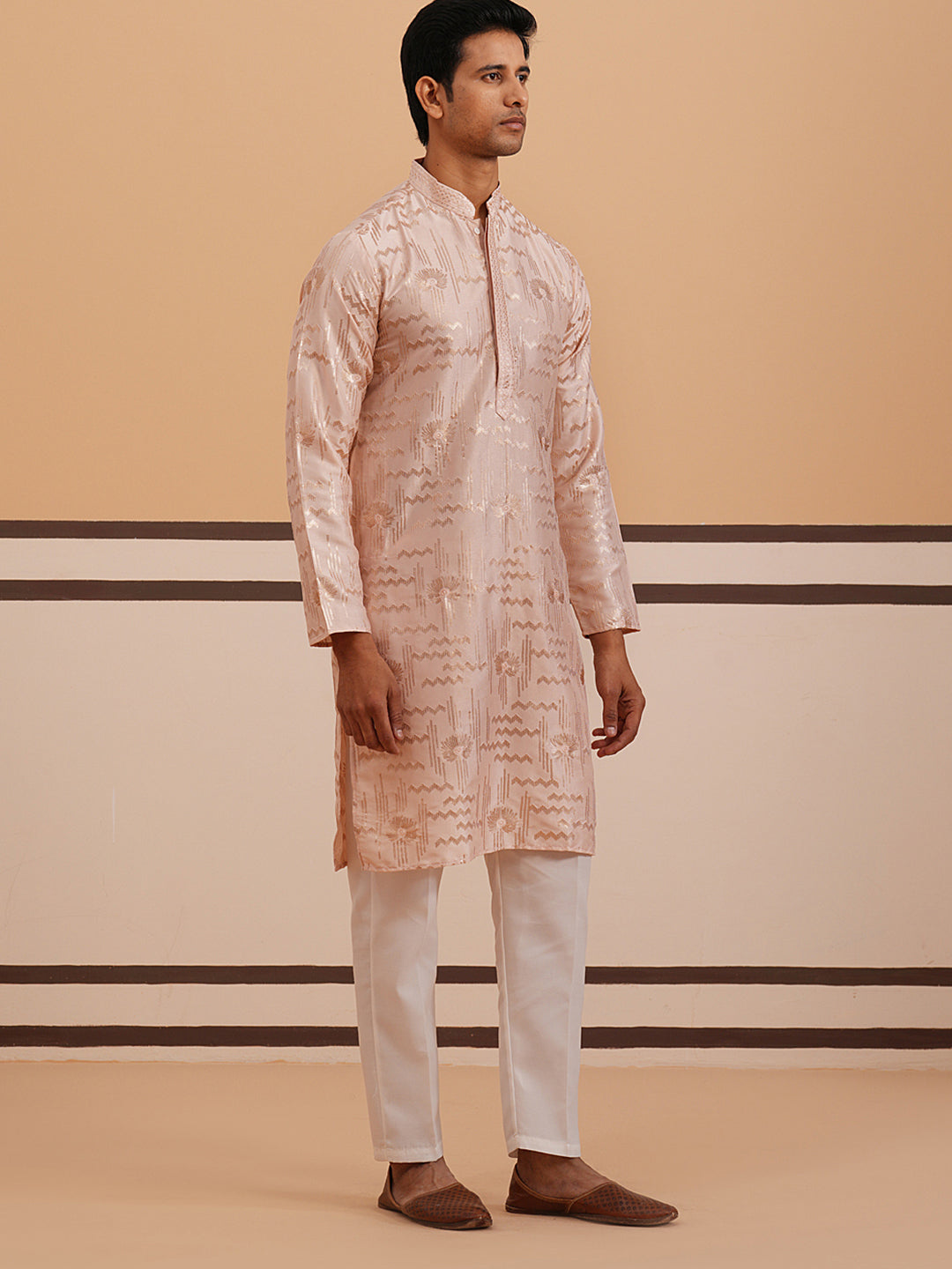 Premium Silk Blend Embroidered Kurta Pyjama ( 65KP P 5351 P 5351Peach ) [FF] [B-1-2]