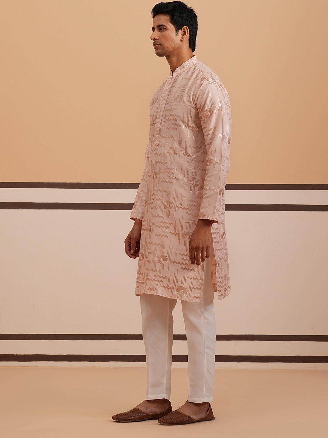 Premium Silk Blend Embroidered Kurta Pyjama ( 65KP P 5351 P 5351Peach ) [FF] [B-1-2]