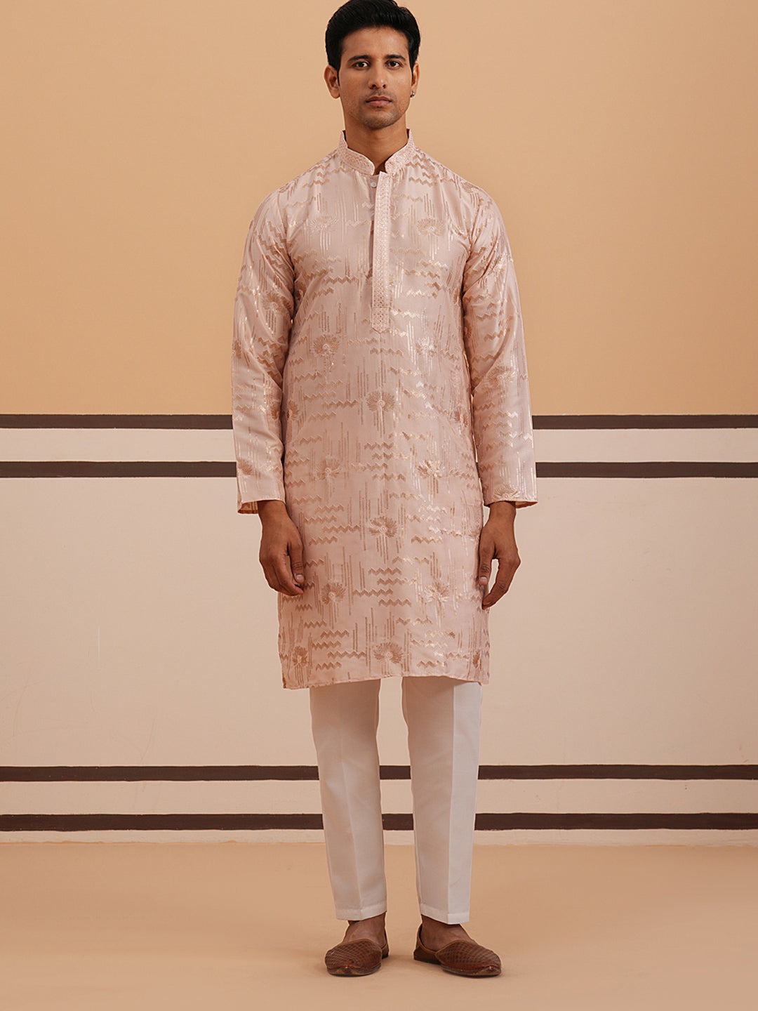 Premium Silk Blend Embroidered Kurta Pyjama ( 65KP P 5351 P 5351Peach ) [FF] [B-1-2]