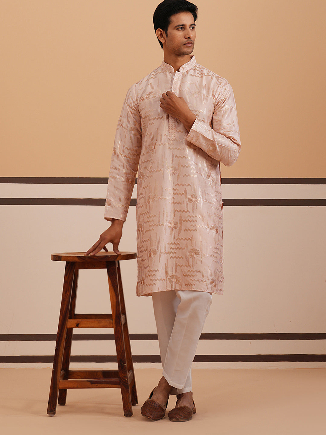 Premium Silk Blend Embroidered Kurta Pyjama ( 65KP P 5351 P 5351Peach ) [FF] [B-1-2]