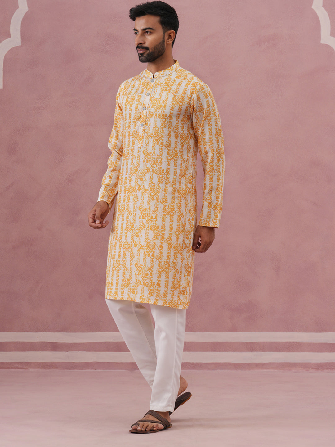 Yellow Ethnic Printed Kurta for Men (65KP P 5352 Yellow ) [FF] [F-2-3]