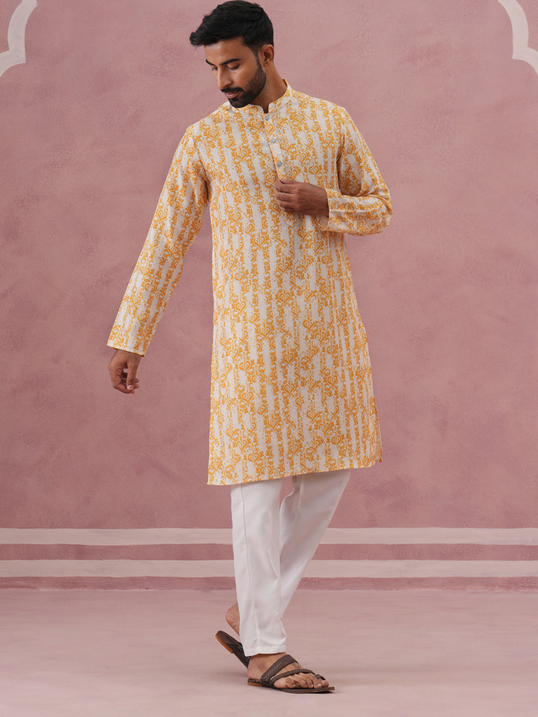 Yellow Ethnic Printed Kurta for Men (65KP P 5352 Yellow ) [FF] [F-2-3]