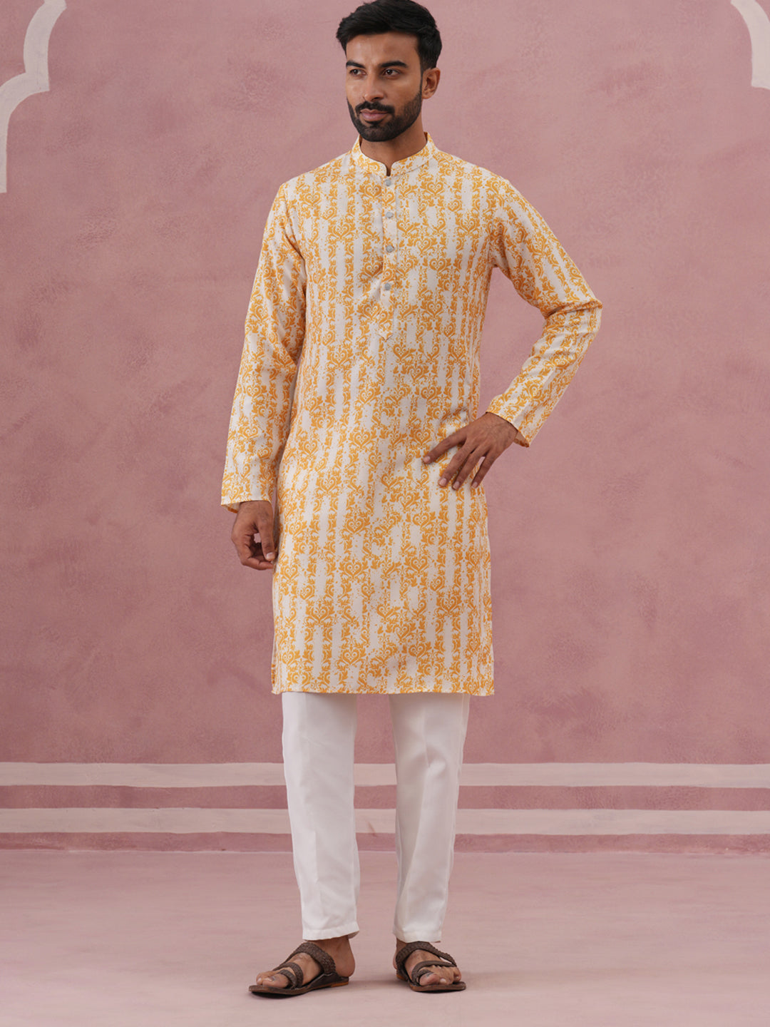 Yellow Ethnic Printed Kurta for Men (65KP P 5352 Yellow ) [FF] [F-2-3]