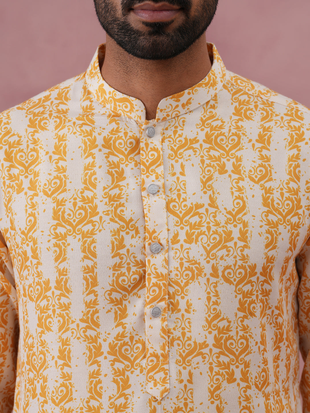 Yellow Ethnic Printed Kurta for Men (65KP P 5352 Yellow ) [FF] [F-2-3]