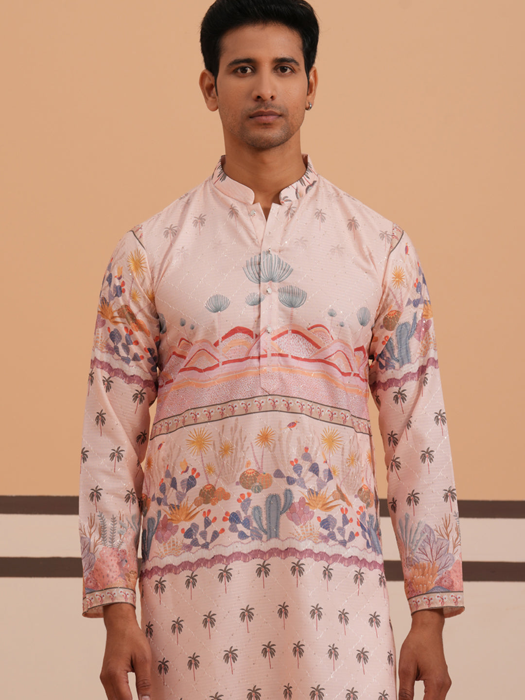 Men’s Cotton Blend Festive Printed Kurta Set ( 65KP P 5353 P 5353Peach ) [FF] [A-1-4]