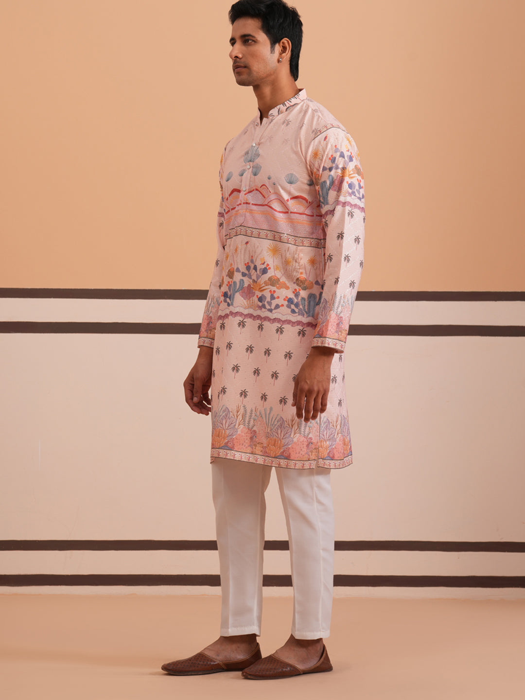 Men’s Cotton Blend Festive Printed Kurta Set ( 65KP P 5353 P 5353Peach ) [FF] [A-1-4]