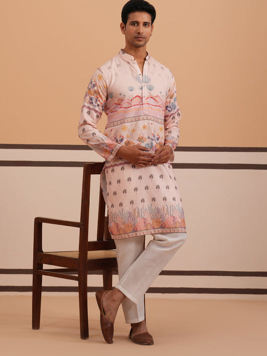 Men’s Cotton Blend Festive Printed Kurta Set ( 65KP P 5353 P 5353Peach ) [FF] [A-1-4]