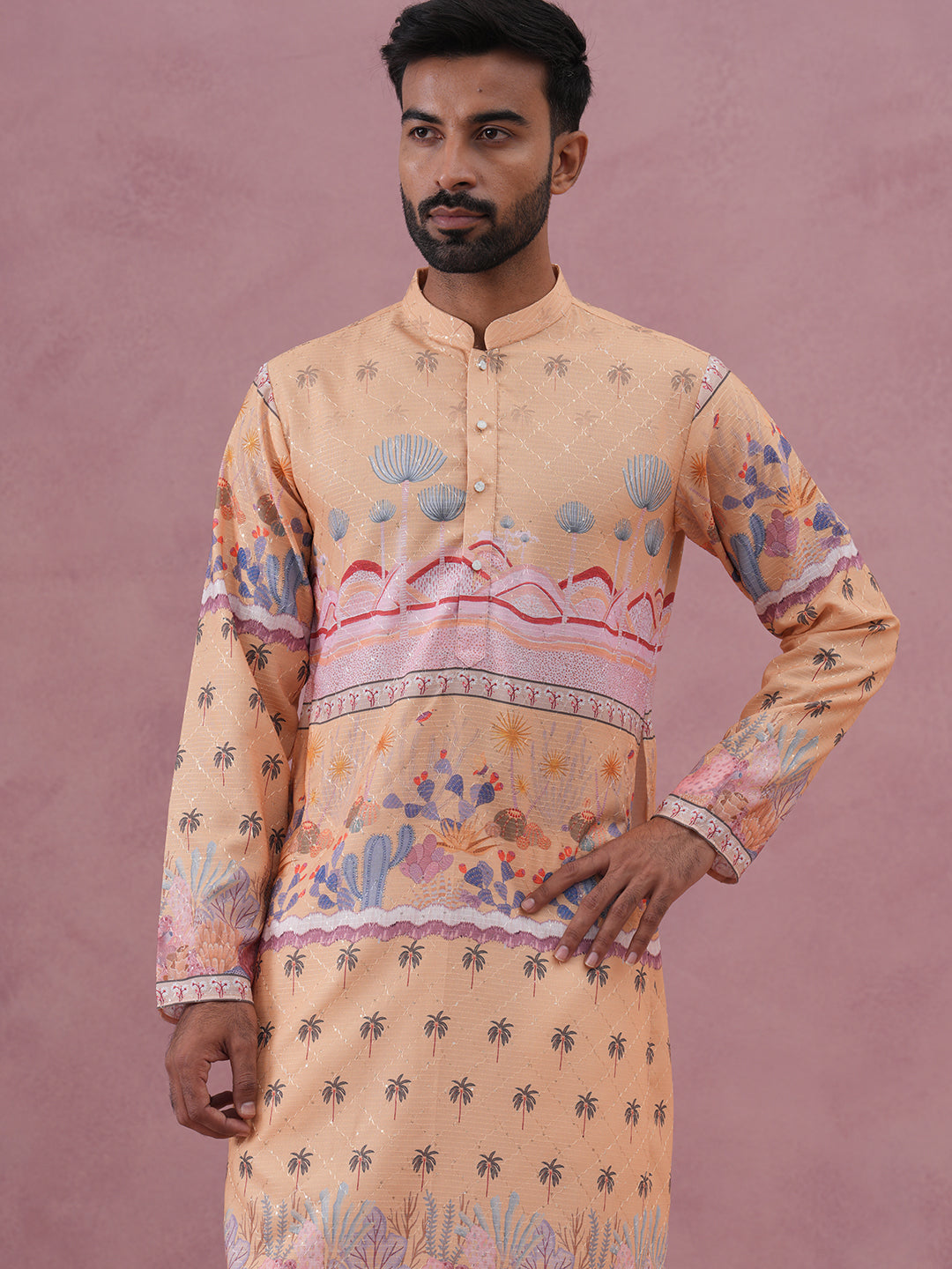 Men’s Cotton Blend Festive Printed Kurta Set (65KP P 5353 Yellow ) [FF] [A-1-4]
