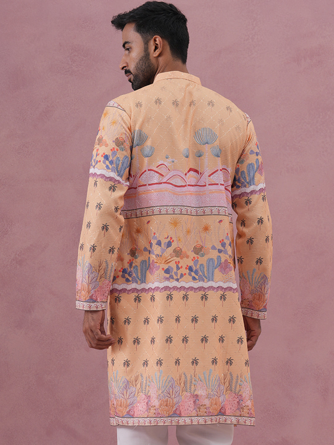 Men’s Cotton Blend Festive Printed Kurta (65KO 5353 Yellow ) [FF] [A-1-4]