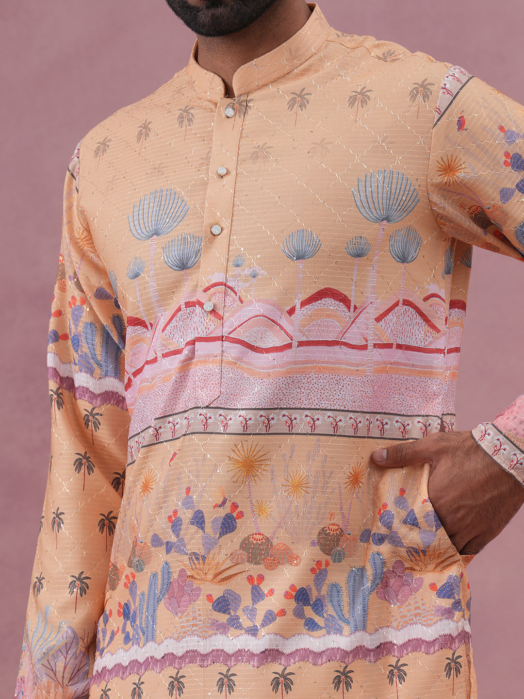 Men’s Cotton Blend Festive Printed Kurta Set (65KP P 5353 Yellow ) [FF] [A-1-4]