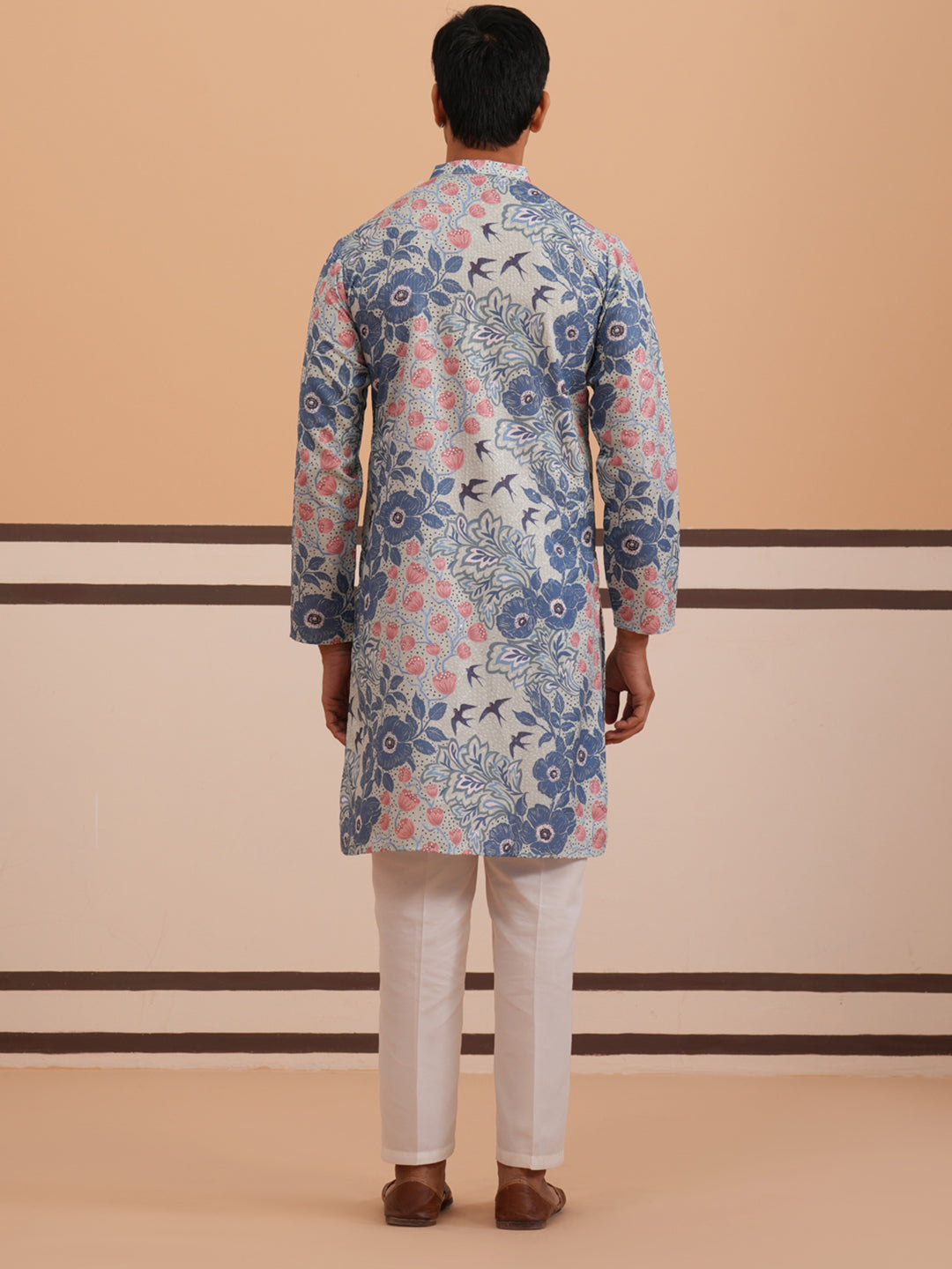 Men’s Printed Cotton Blend Kurta Pyjama (65KP P 5354 Blue ) [FF] [D-1]