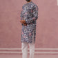 Men’s Printed Cotton Blend Kurta Pyjama (65KP P 5354 Grey ) [FF] [D-1]