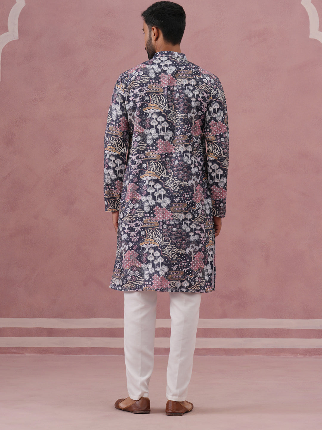 Men’s Printed Cotton Blend Kurta Pyjama (65KP P 5354 Grey ) [FF] [D-1]
