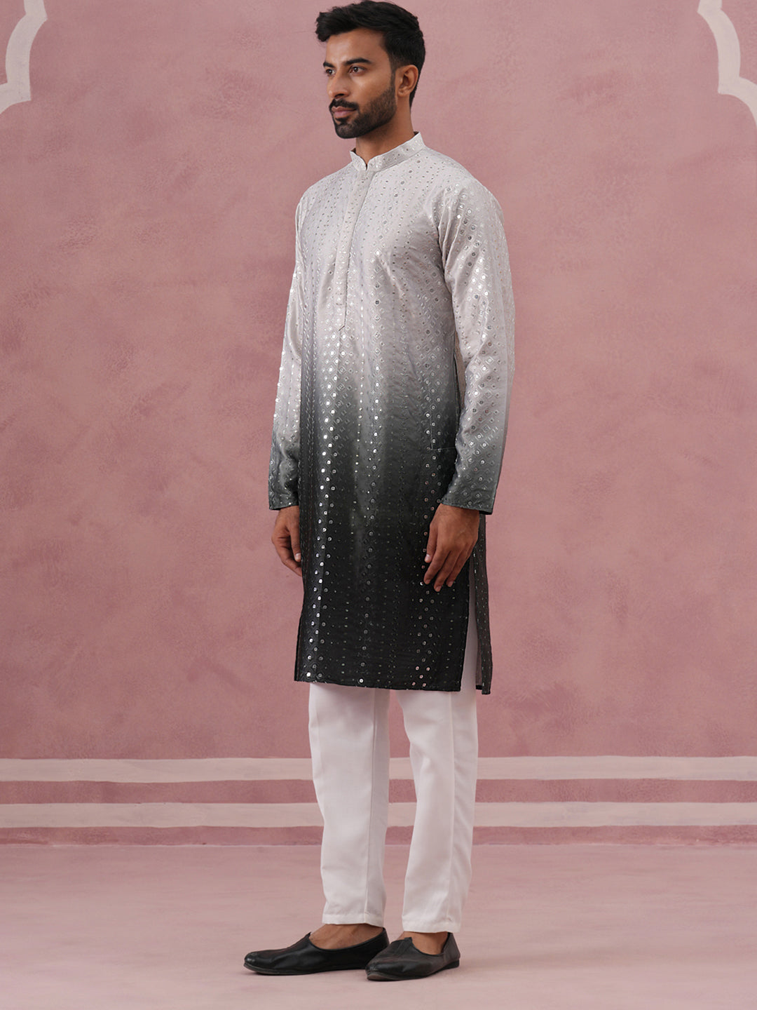 Ombre Silk Blend Kurta Pyjama Set with Sequin Work (65KP P 5357 Grey ) [FF] [Q-12-13]