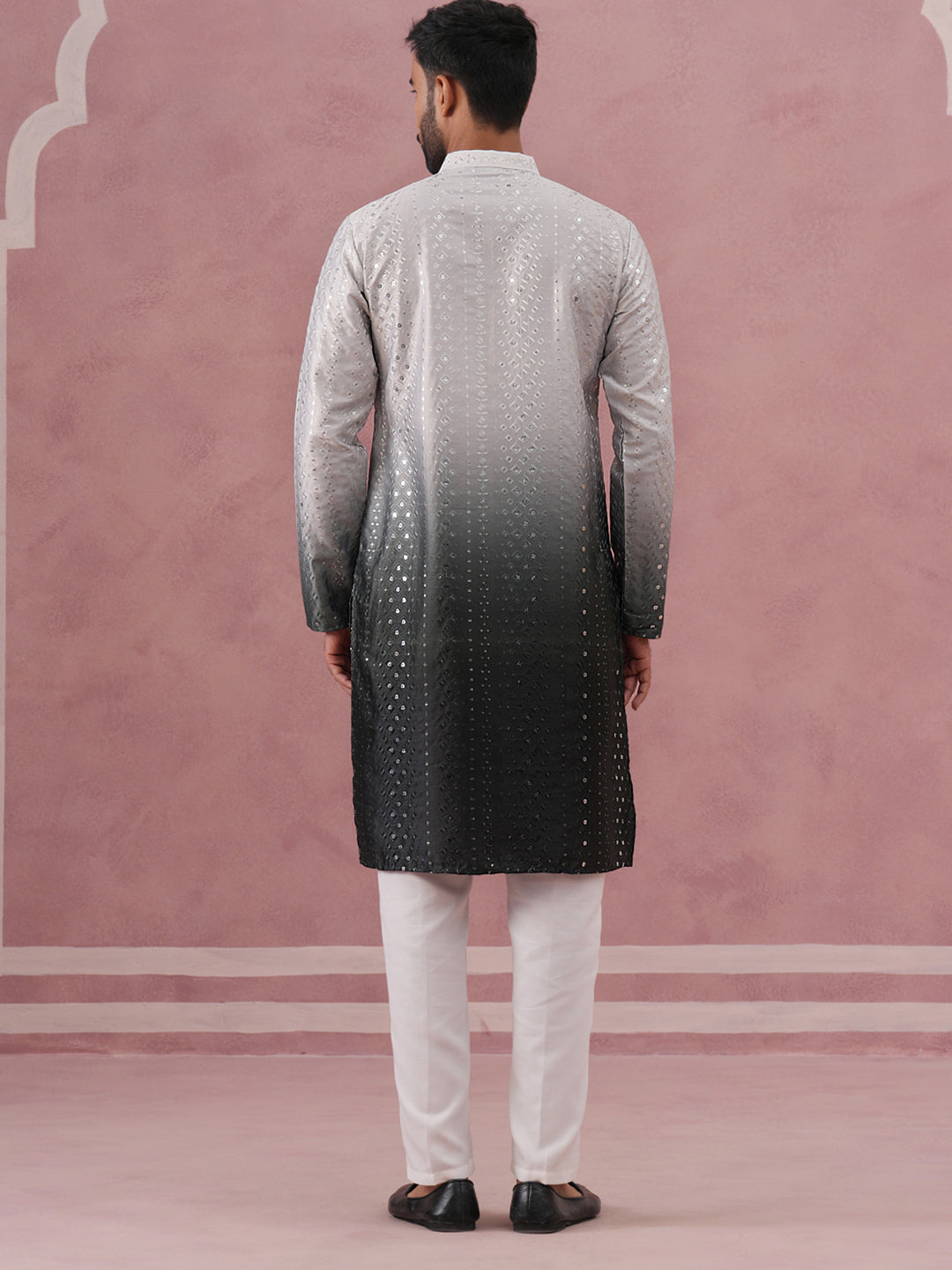 Ombre Silk Blend Kurta Pyjama Set with Sequin Work (65KP P 5357 Grey ) [FF] [Q-12-13]