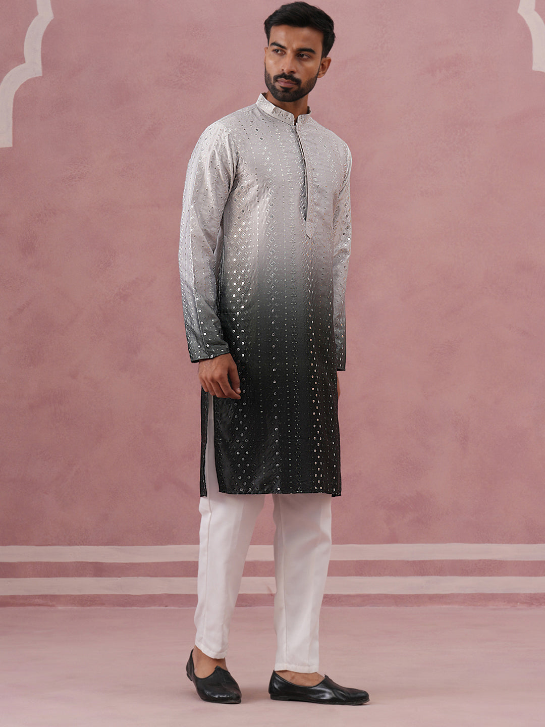 Ombre Silk Blend Kurta Pyjama Set with Sequin Work (65KP P 5357 Grey ) [FF] [Q-12-13]