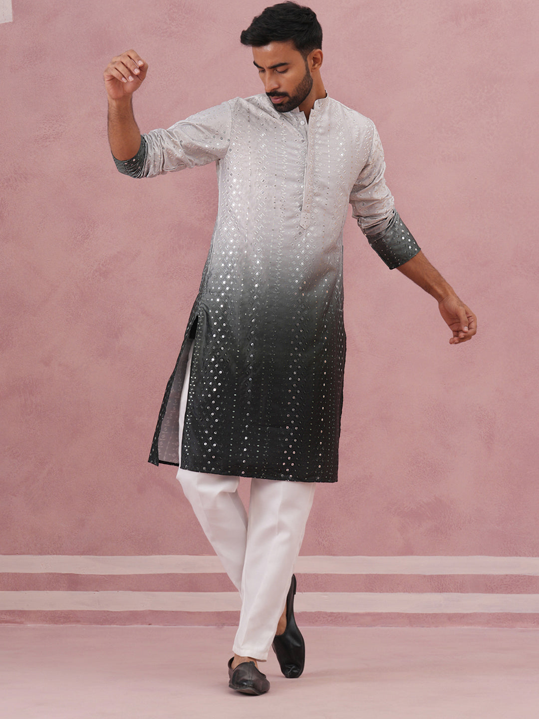 Ombre Silk Blend Kurta Pyjama Set with Sequin Work (65KP P 5357 Grey ) [FF] [Q-12-13]