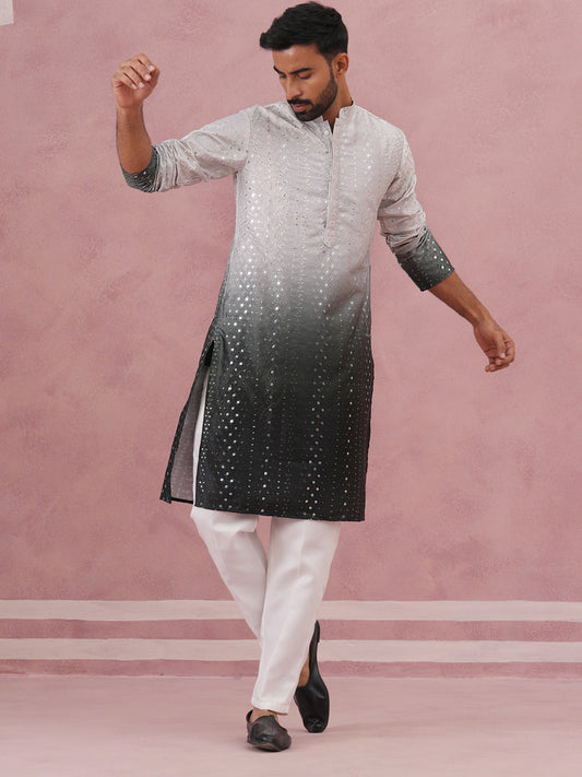 Ombre Silk Blend Kurta Pyjama Set with Sequin Work (65KP P 5357 Grey ) [FF] [Q-12-13]