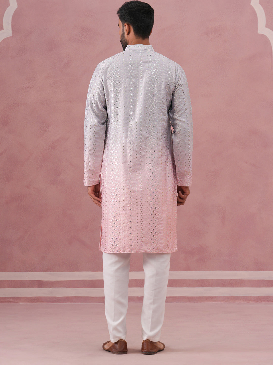 Ombre Silk Blend Kurta Pyjama Set with Sequin Work ( 65KP P 5357 P 5357Peach ) [FF] [Q-12-13]