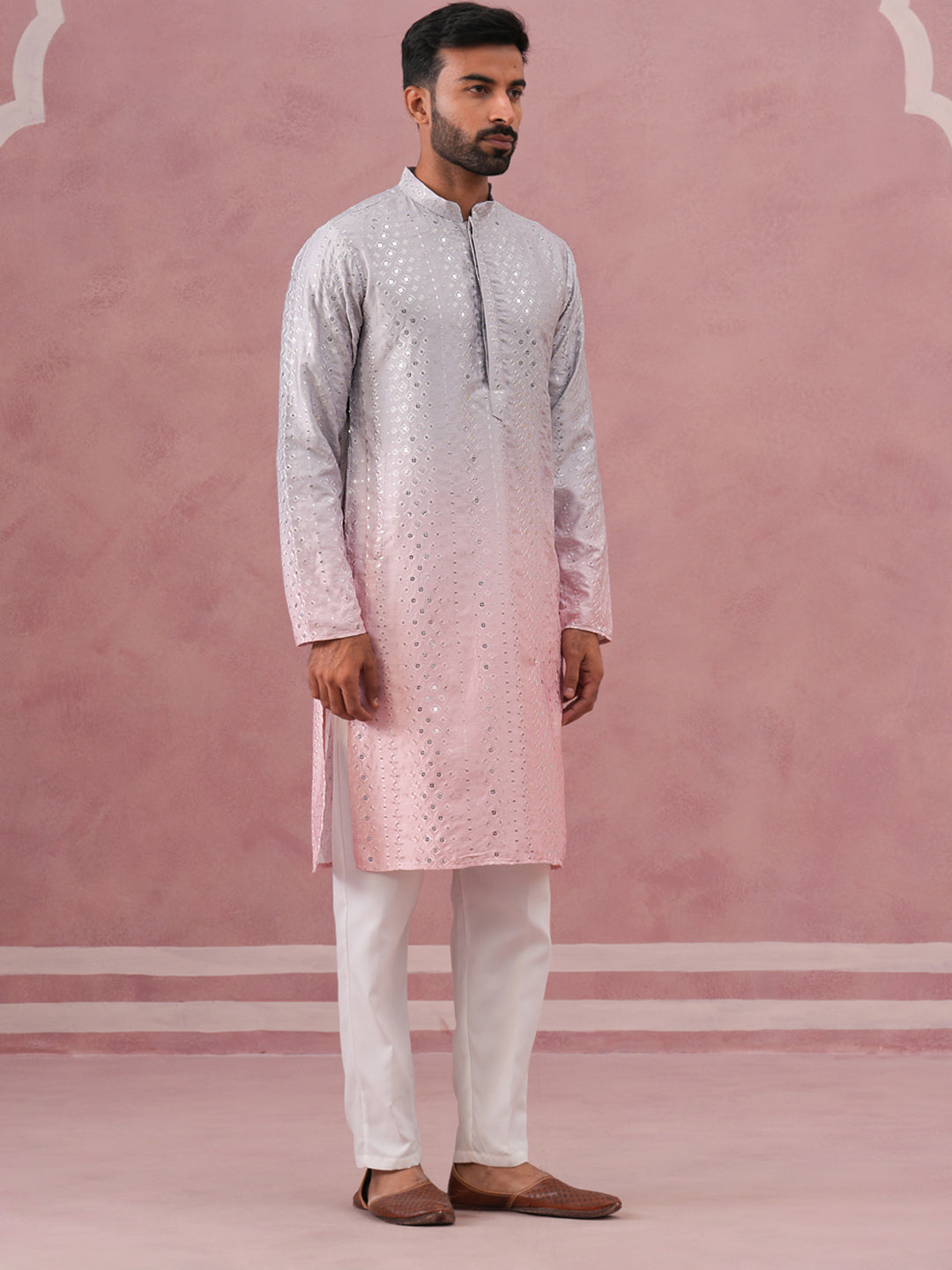 Ombre Silk Blend Kurta Pyjama Set with Sequin Work ( 65KP P 5357 P 5357Peach ) [FF] [Q-12-13]