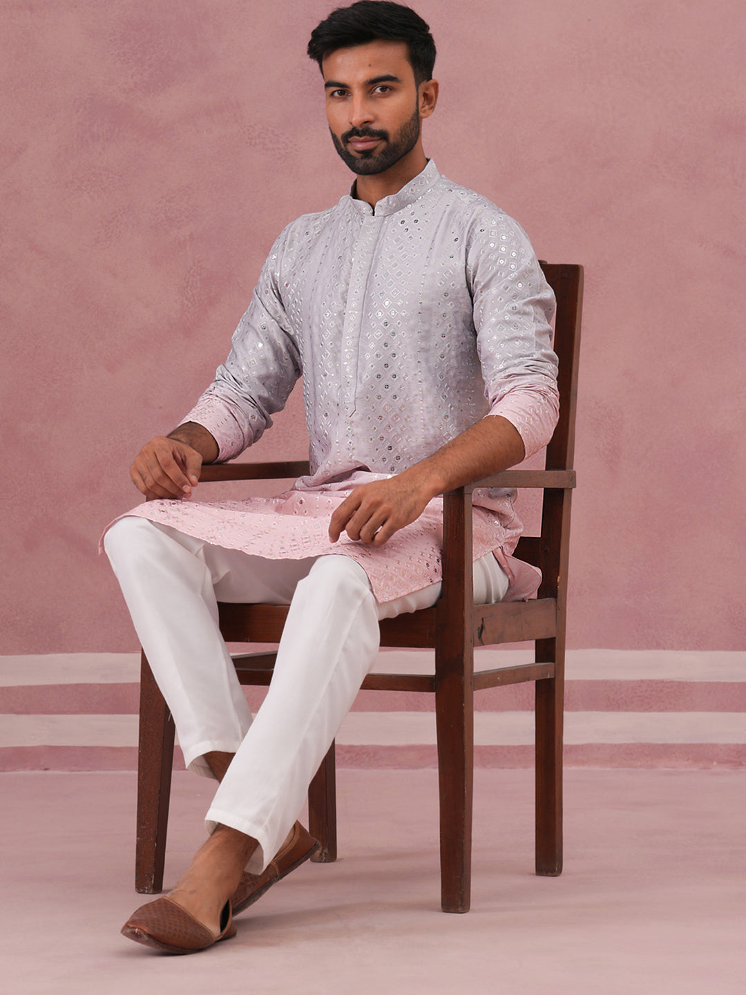 Ombre Silk Blend Kurta Pyjama Set with Sequin Work ( 65KP P 5357 P 5357Peach ) [FF] [Q-12-13]