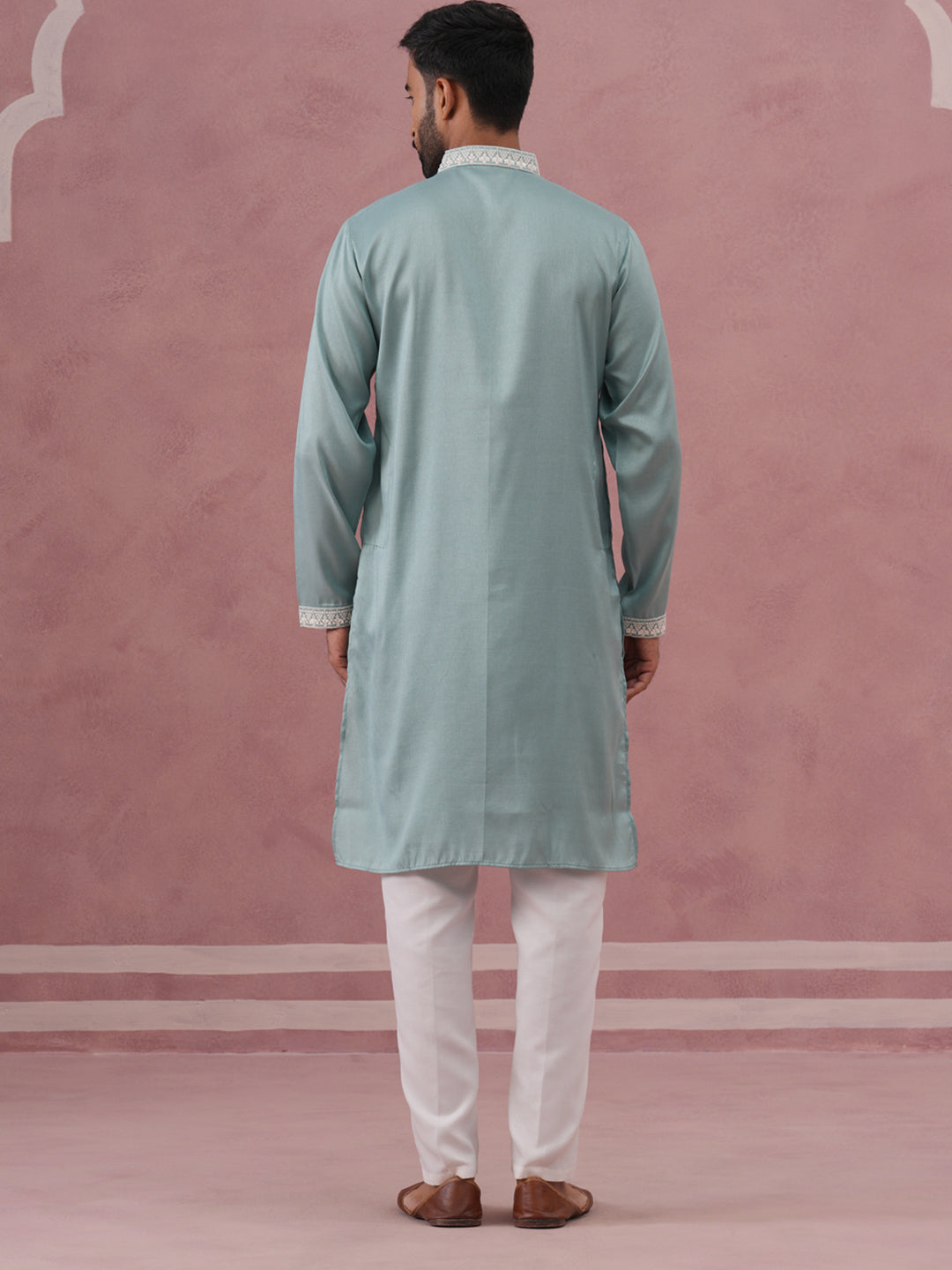 Men's Festive Cotton Blend Kurta Pyjama (65KP P 5360 Blue ) [FF] [A-1-4]