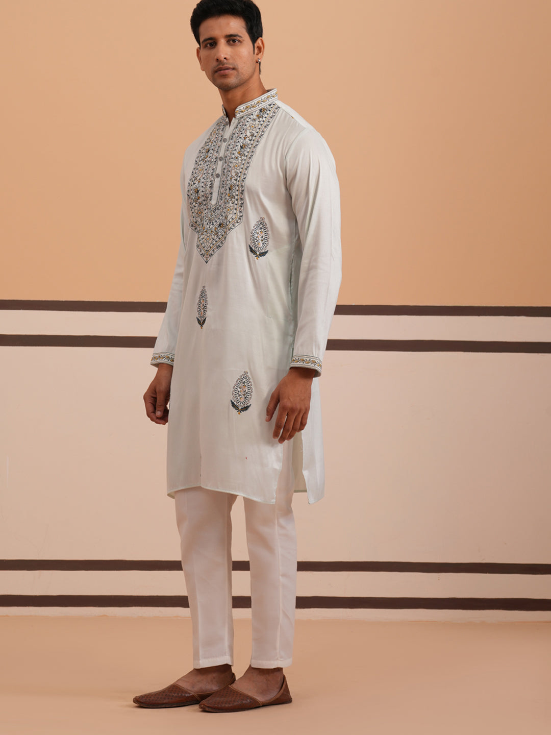 Traditional Embroidered Silk Blend Kurta Set (65KP P 5361 Blue ) [FF] [P-5]