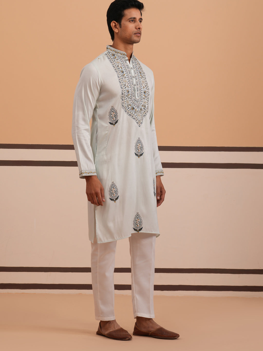 Traditional Embroidered Silk Blend Kurta Set (65KP P 5361 Blue ) [FF] [P-5]