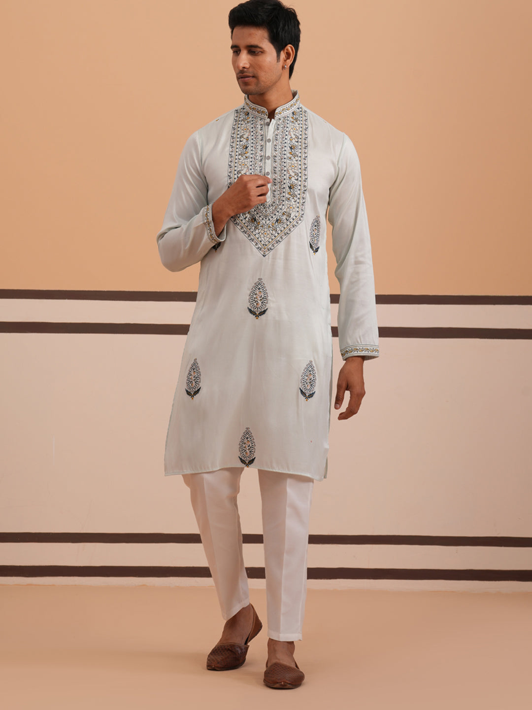 Traditional Embroidered Silk Blend Kurta Set (65KP P 5361 Blue ) [FF] [P-5]