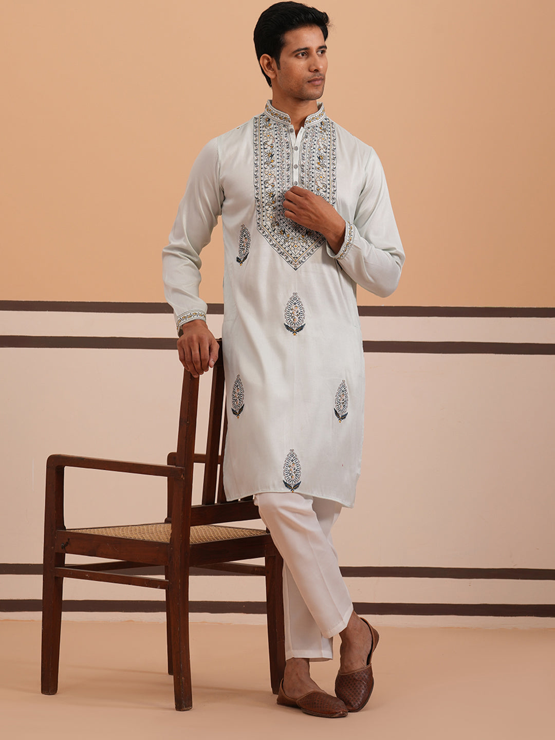 Traditional Embroidered Silk Blend Kurta Set (65KP P 5361 Blue ) [FF] [P-5]