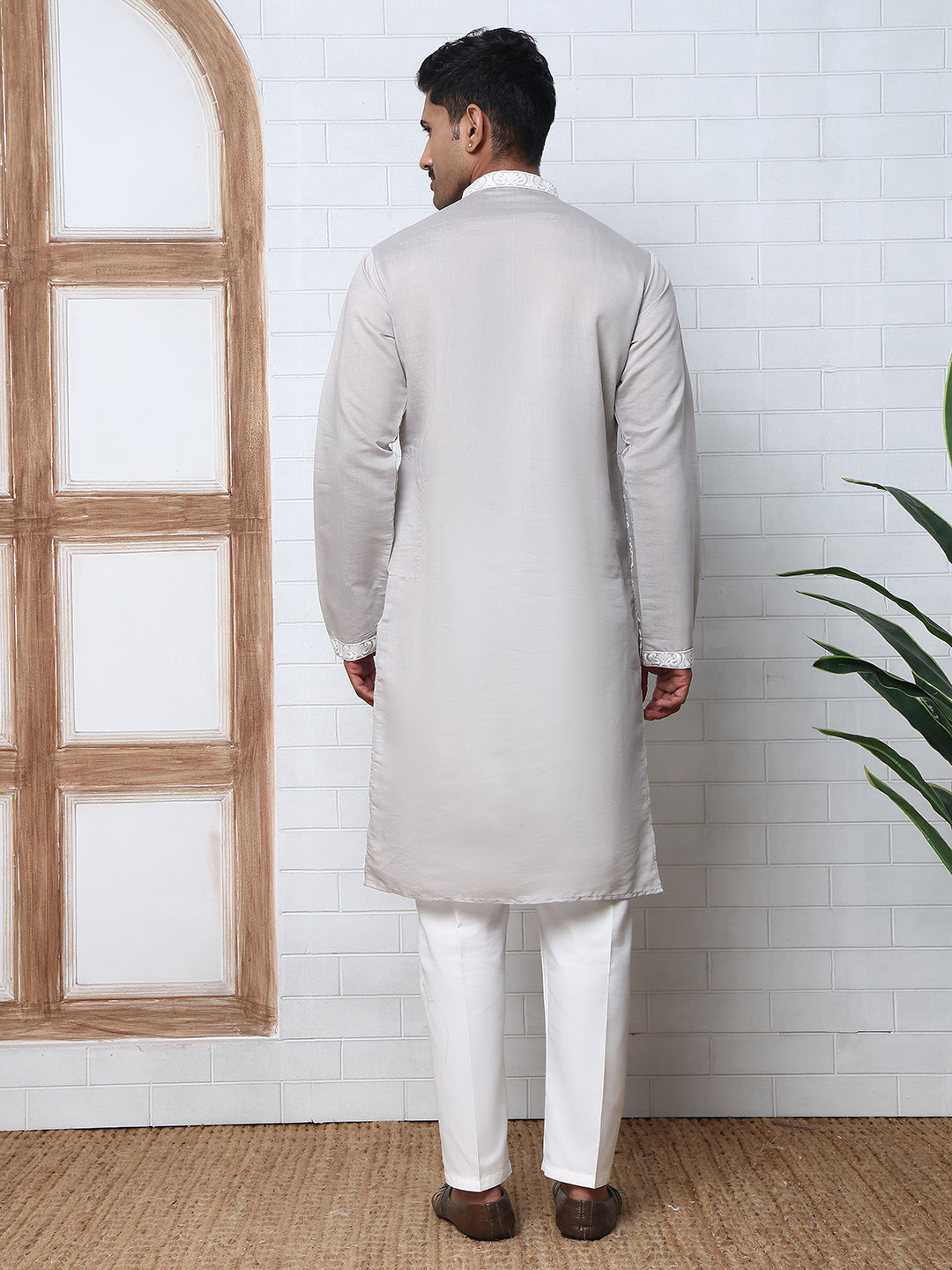 Floral Embroidered Silk Blend Kurta Set (65KP P 5362 Grey ) [FF] [A-1-4]