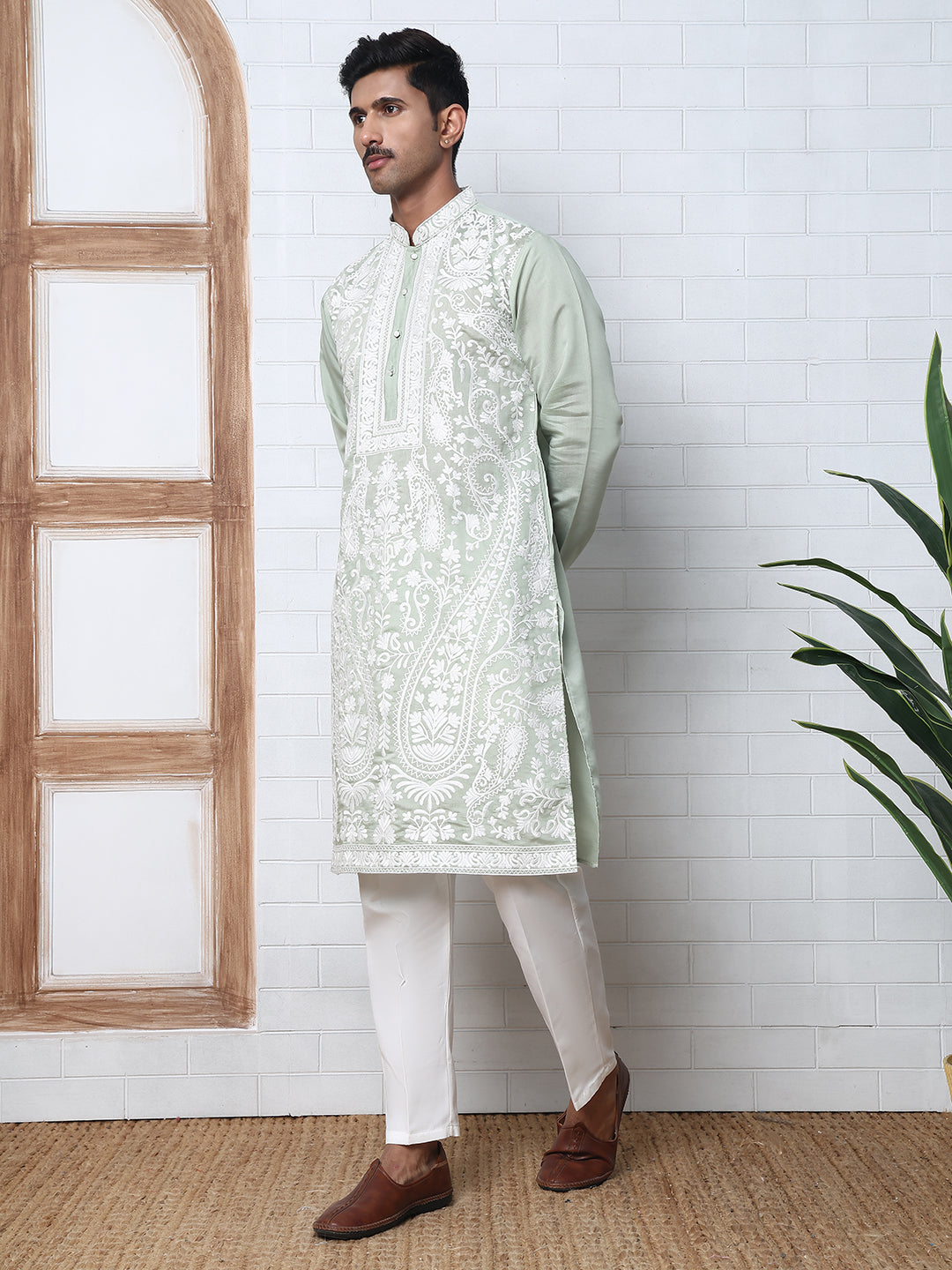 Floral Embroidered Silk Blend Kurta Set ( 65KP P 5362 P 5362Lime ) [FF] [A-1-4]