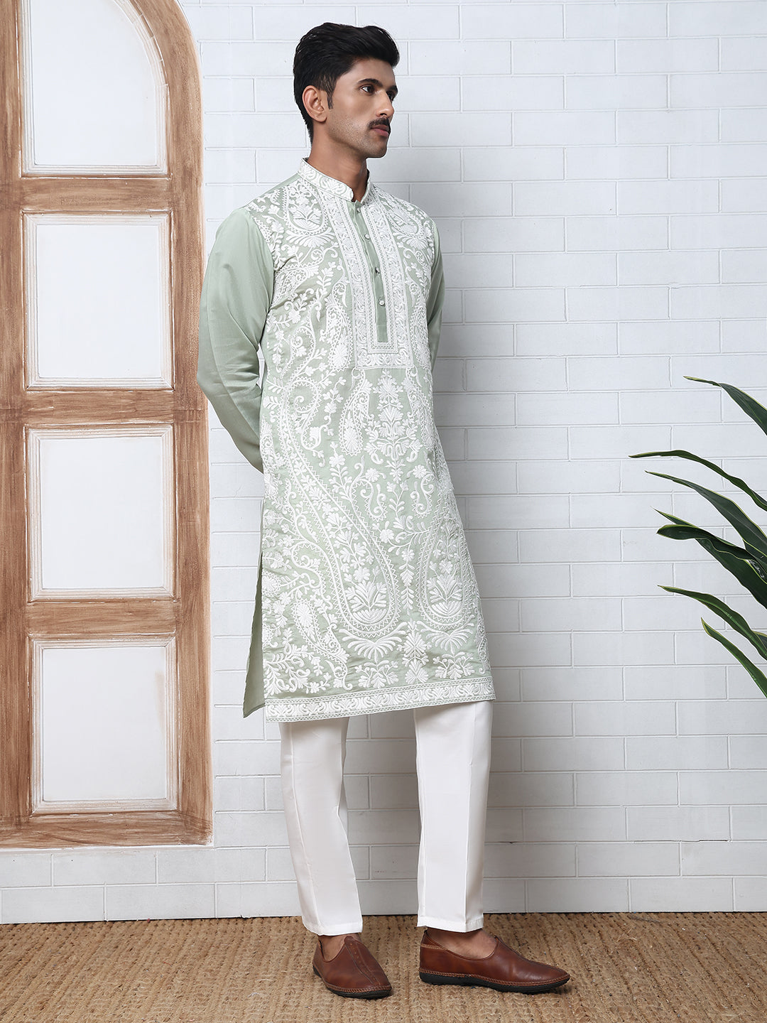 Floral Embroidered Silk Blend Kurta Set ( 65KP P 5362 P 5362Lime ) [FF] [A-1-4]