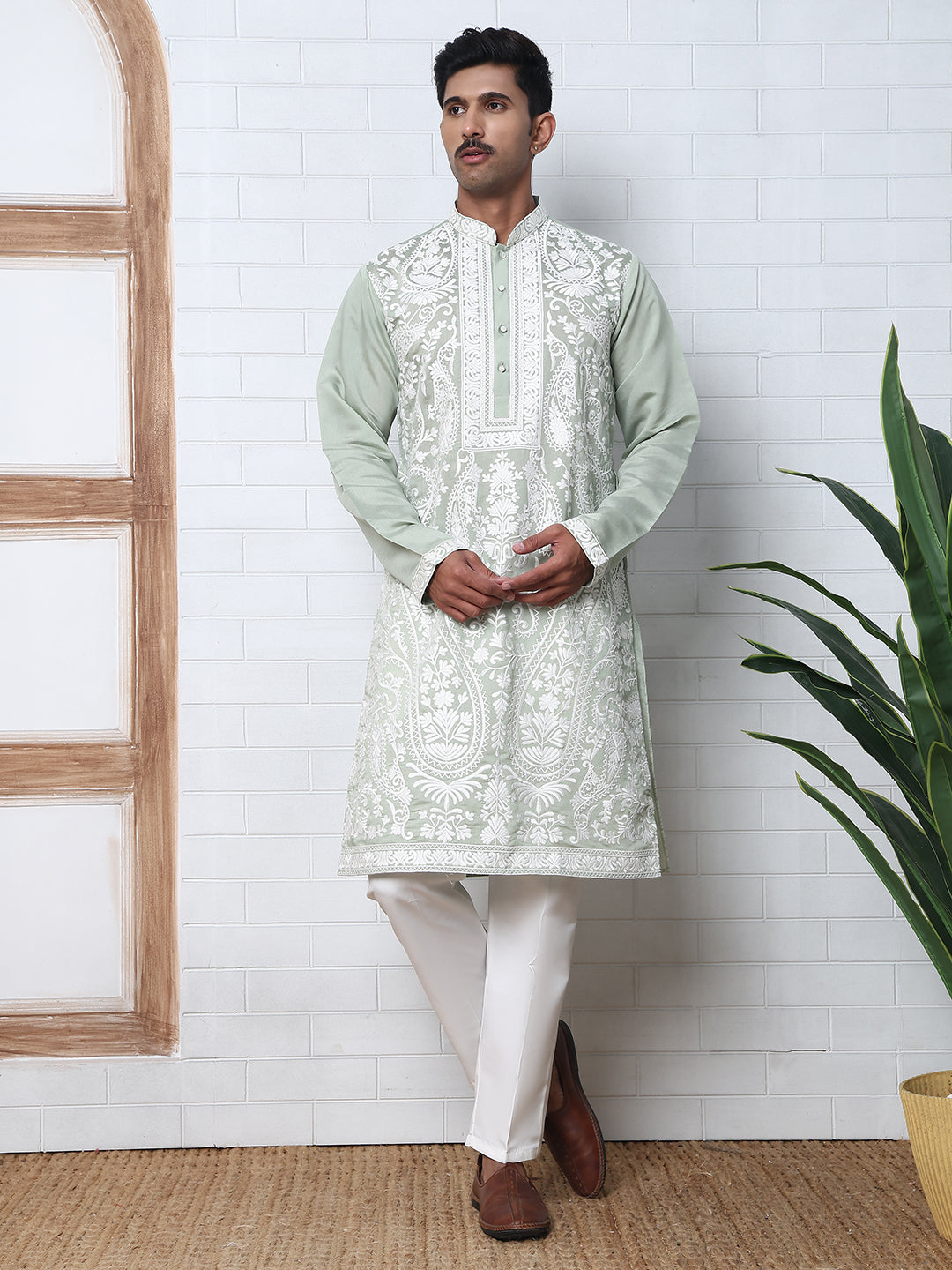 Floral Embroidered Silk Blend Kurta Set ( 65KP P 5362 P 5362Lime ) [FF] [A-1-4]