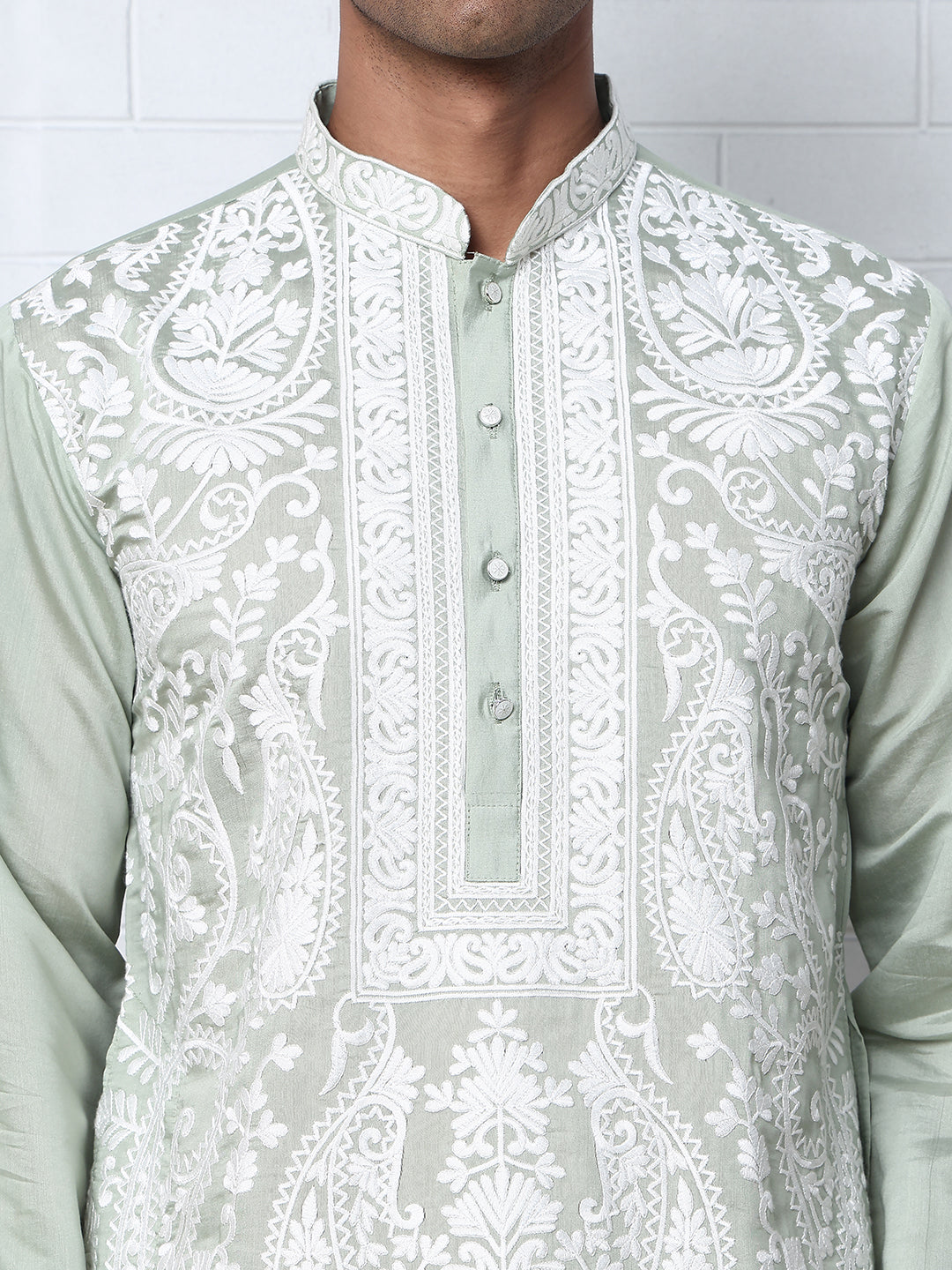 Floral Embroidered Silk Blend Kurta Set ( 65KP P 5362 P 5362Lime ) [FF] [A-1-4]
