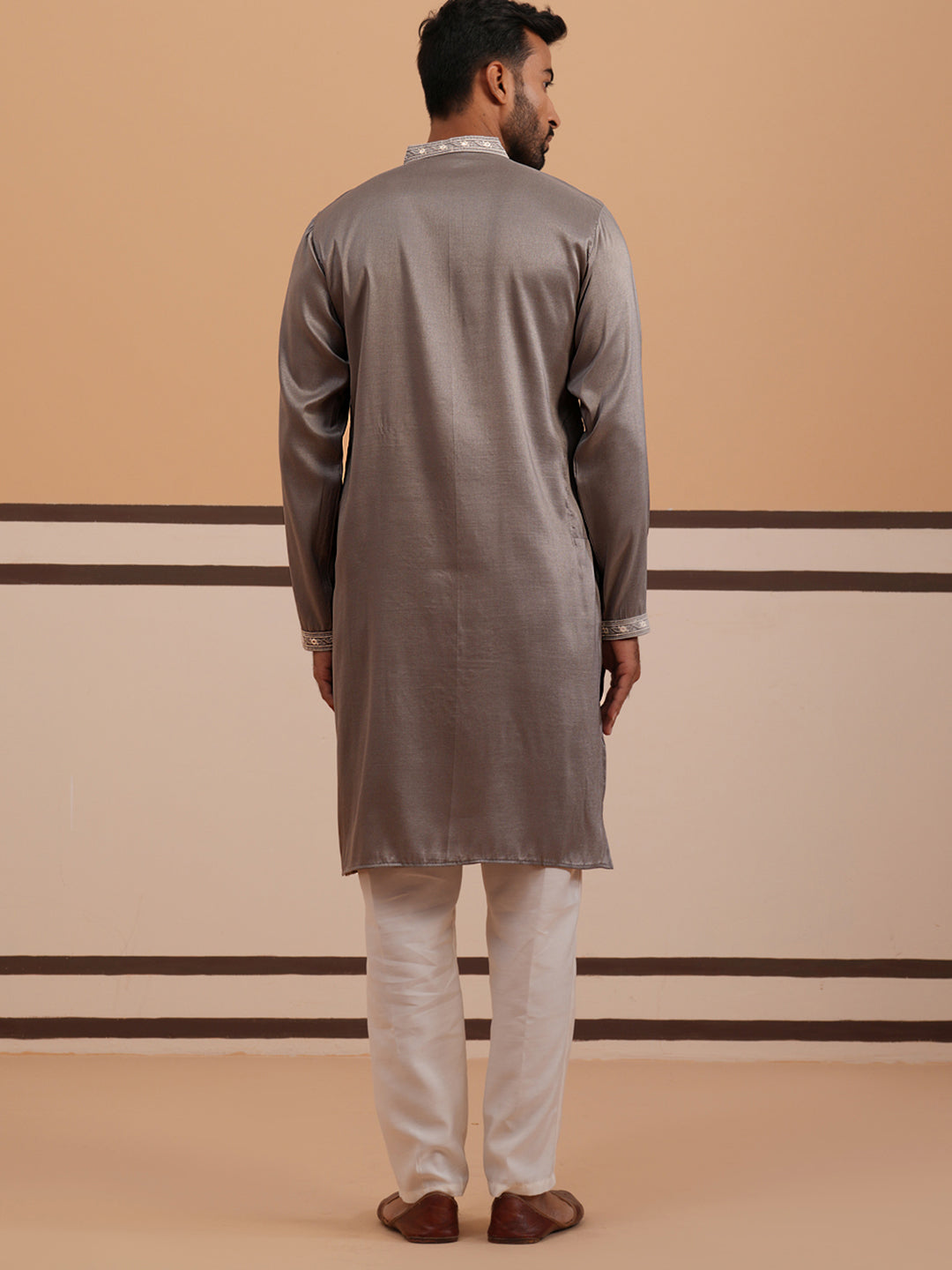 Festive Silk Blend Kurta Pyjama with Sequins Work (65KP P 5363 Grey ) [FF] [A-1-4]