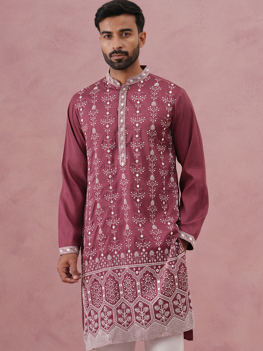 Festive Silk Blend Kurta Pyjama with Sequins Work ( 65KP P 5363 P 5363Maroon ) [FF] [A-1-4]