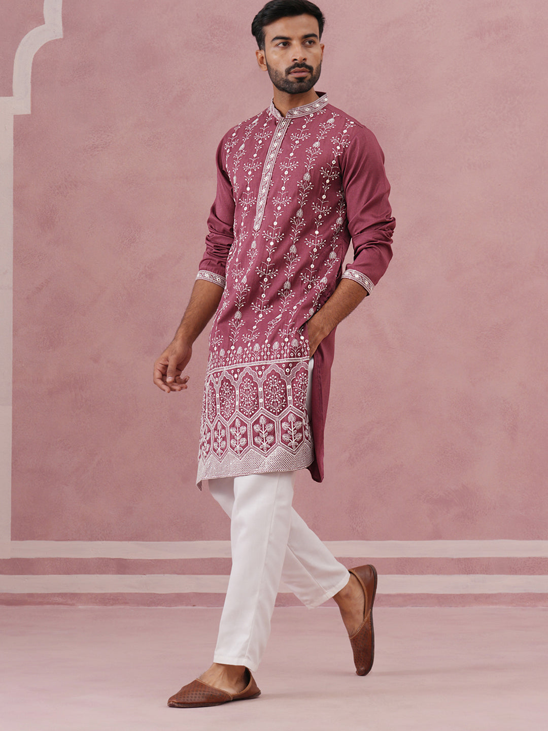 Festive Silk Blend Kurta Pyjama with Sequins Work ( 65KP P 5363 P 5363Maroon ) [FF] [A-1-4]
