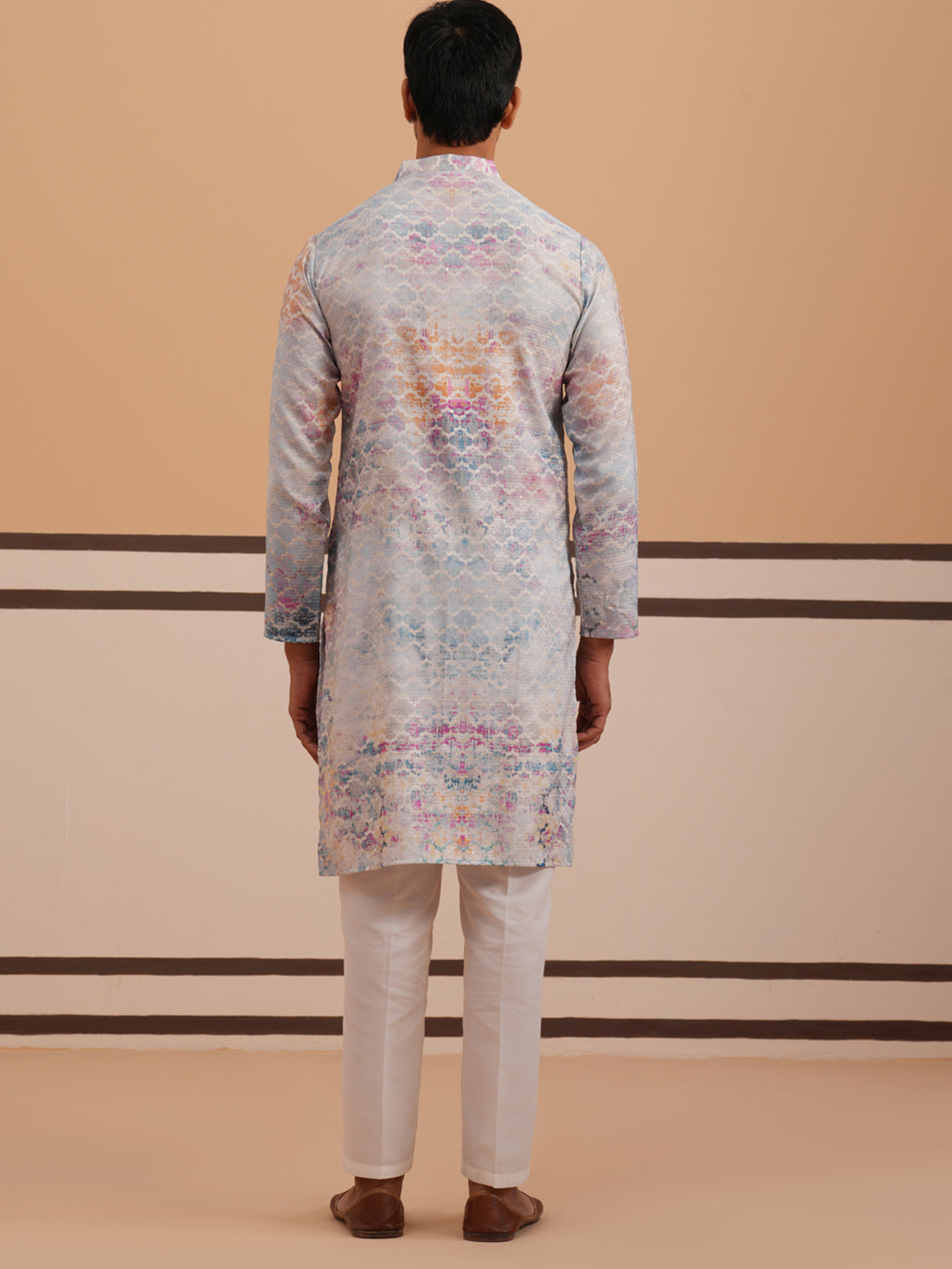 Abstract Printed & Embroidered Kurta Pyjama (65KP P 5364 Blue ) [FF] [Q-8]