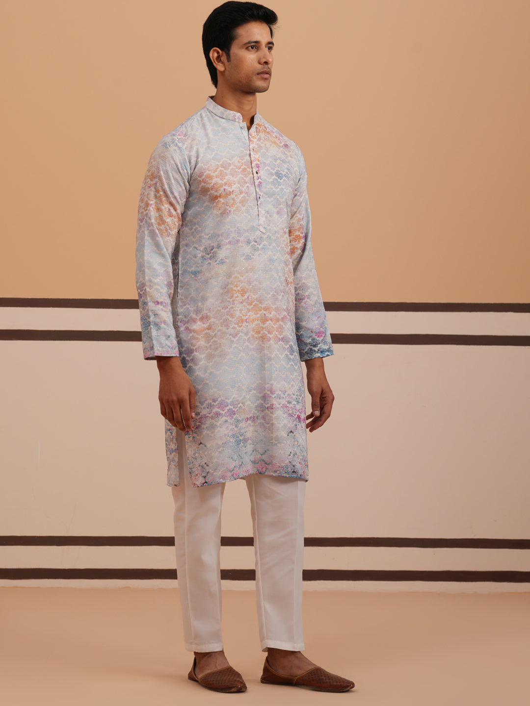 Abstract Printed & Embroidered Kurta Pyjama (65KP P 5364 Blue ) [FF] [Q-8]