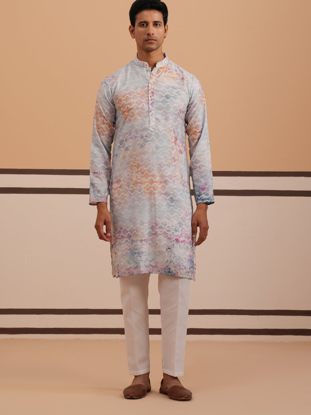 Abstract Printed & Embroidered Kurta Pyjama (65KP P 5364 Blue ) [FF] [Q-8]
