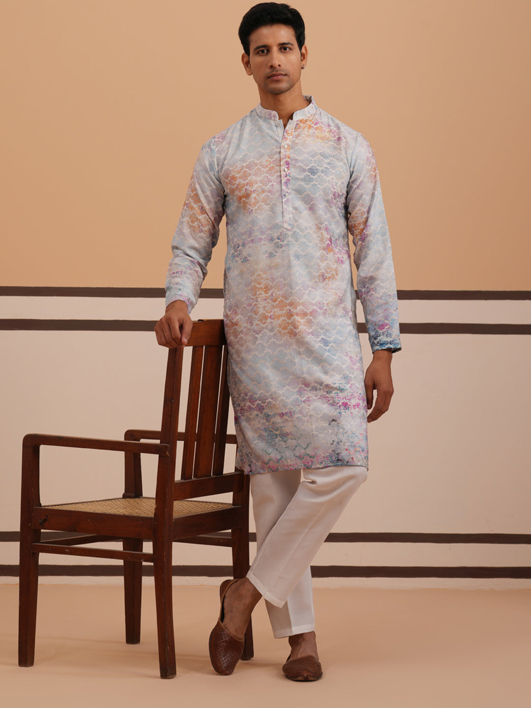 Abstract Printed & Embroidered Kurta Pyjama (65KP P 5364 Blue ) [FF] [Q-8]